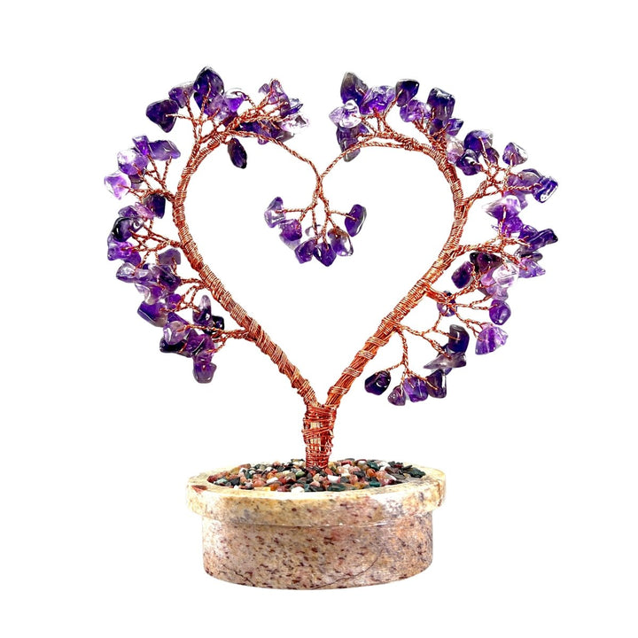 Amethyst Large Gemstone Tree Copper Wire On Soapstone Base (5 To 6 Inches) (Set Of 2) Crystal Chip Style Decorative DisplayCrystal River Gems