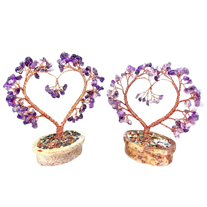 Amethyst Large Gemstone Tree Copper Wire On Soapstone Base (5 To 6 Inches) (Set Of 2) Crystal Chip Style Decorative DisplayCrystal River Gems