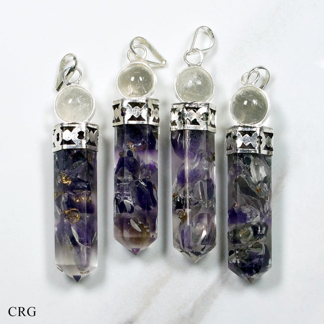 Amethyst Orgonite Point Pendant with Crystal Ball and Silver Plating (4 Pieces) Size 1 Inch Faceted Crystal Charm