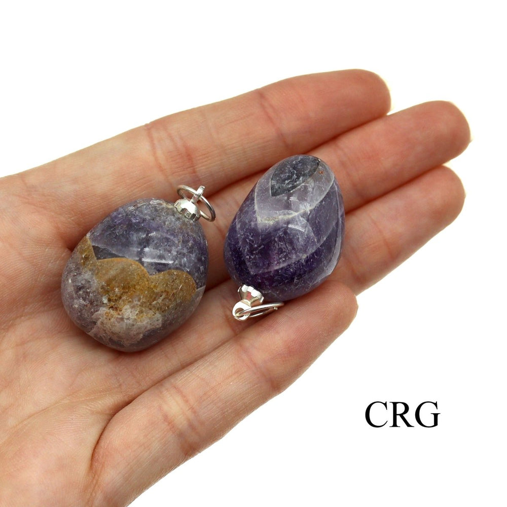 Amethyst Pendant Tumbled (1 in) Silver-Plated Crystal Charm (4 pcs)