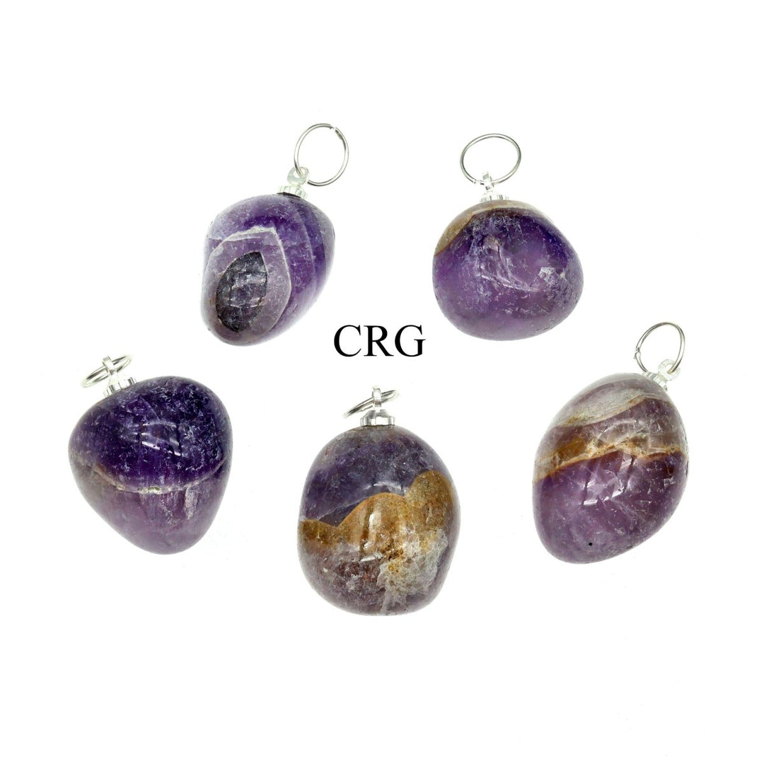 Amethyst Pendant Tumbled (1 in) Silver-Plated Crystal Charm (4 pcs)