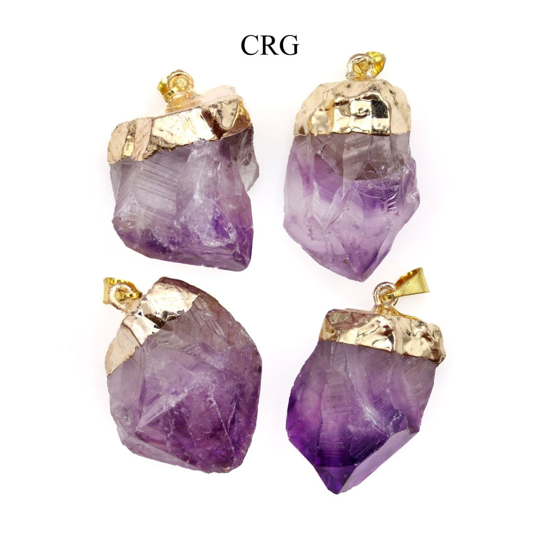 Amethyst Point Pendant with Gold Plating (4 Pieces) Size 1 to 2 Inches Crystal Jewelry CharmCrystal River Gems