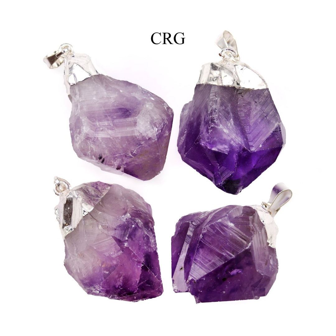 Amethyst Point Pendant with Silver Plating (4 Pieces) Size 1 to 2 Inches Crystal Jewelry CharmCrystal River Gems