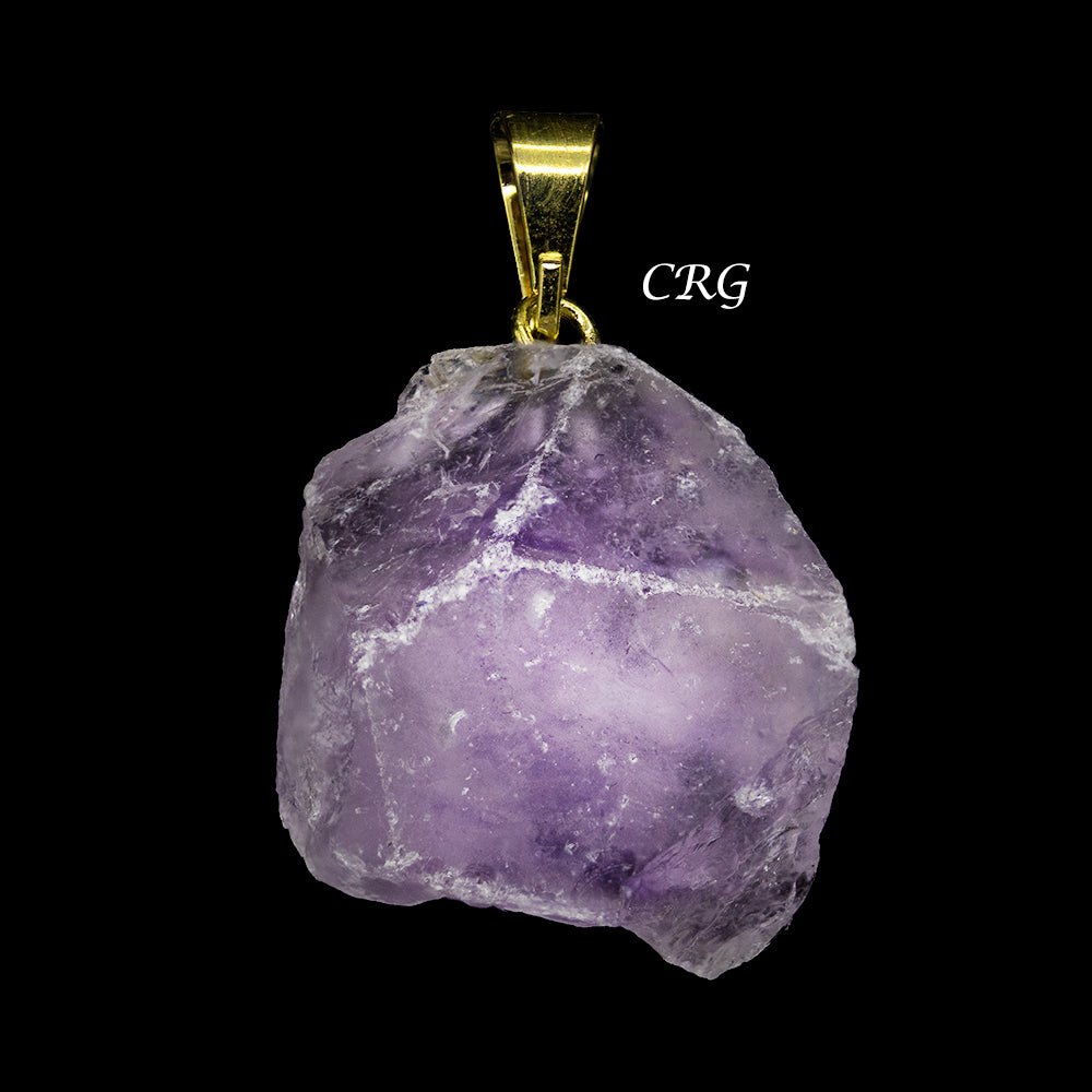 Amethyst Rough Pendant with Gold Bail (4 Pieces) Size 1 to 2 Inches Crystal Jewelry Charm