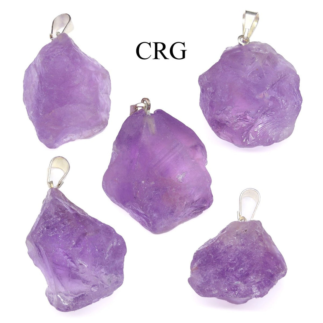 Amethyst Rough Rock Pendant with Silver Bail (5 Pieces) Size 18 to 22 mm Bulk Wholesale Lot PendantsCrystal River Gems