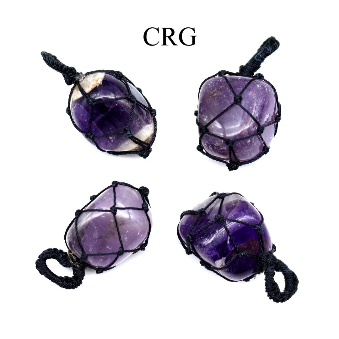 Amethyst Tumbled Cord Macramé Pendant (5 Pieces) Size 1 Inch Crystal JewelryCrystal River Gems