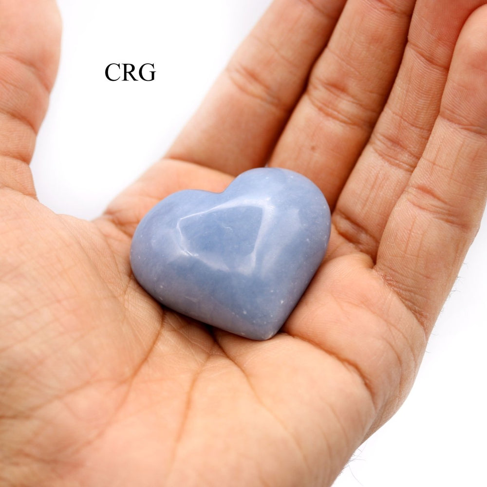 Angelite Puffy Heart (1 Piece) Size 30 to 45 mm Palm Gemstone ShapeCrystal River Gems