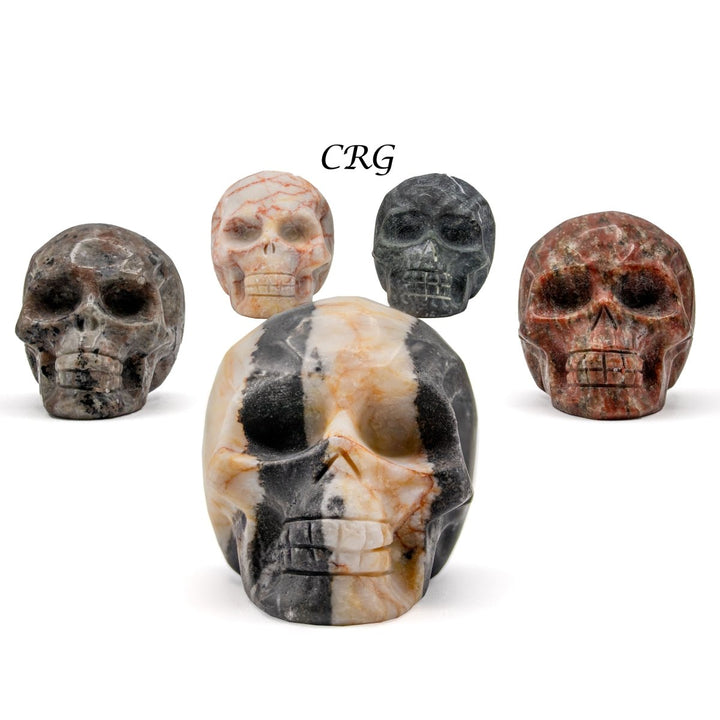 Assorted Gemstone Skulls (4 Pieces) Size 2 Inches Mixed Crystal Carvings