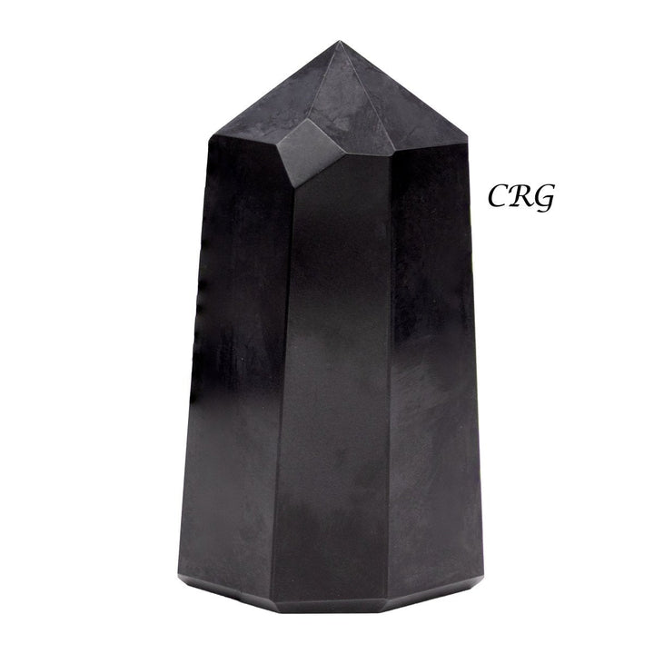 Black Agate Point (1 Piece) Size 3 to 5 Inches 6 - Sided Faceted Standing Crystal TowerCrystal River Gems