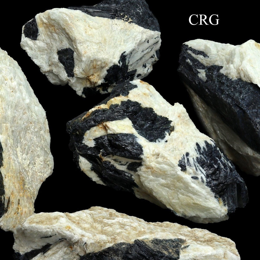 Black Tourmaline in White Matrix (Mixed Sizes) Bulk Wholesale Lot Crystals Minerals