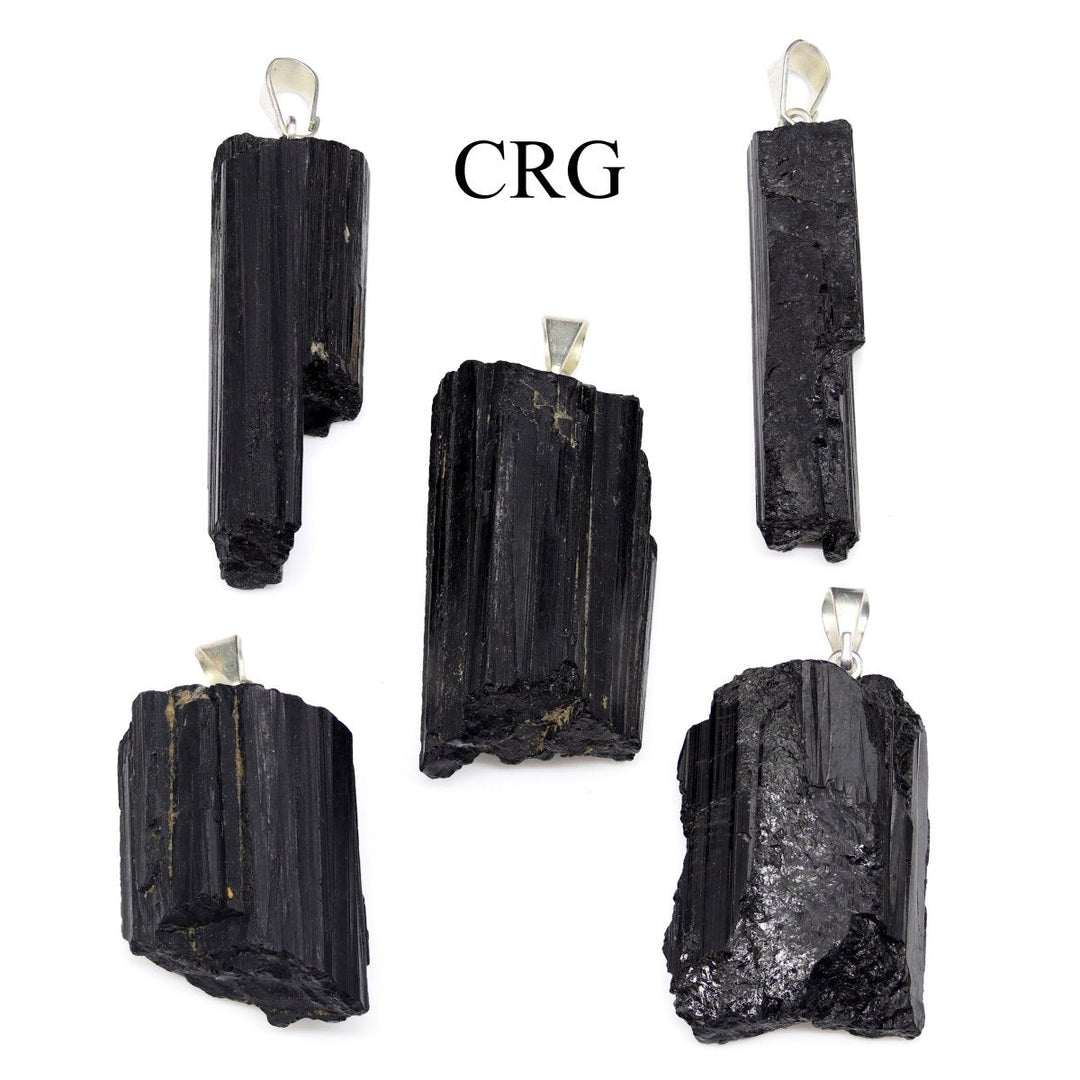 Black Tourmaline Natural Tip Pendants with Silver Bail (5 Pieces) Size 35 to 45 mm Crystal Jewelry CharmCrystal River Gems