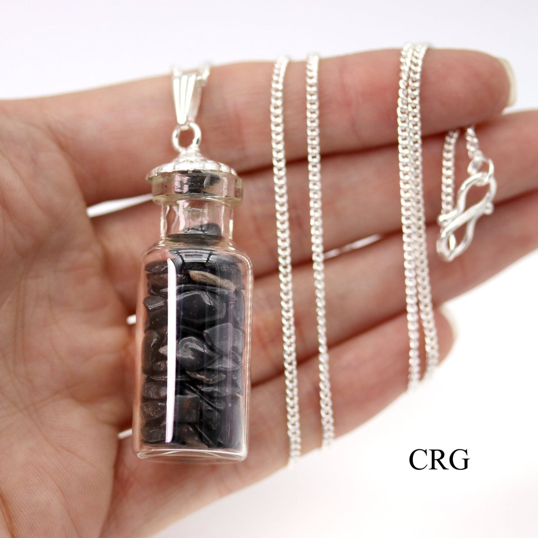 Black Tourmaline Pendant (2 Inches) (5 Pcs) Small Crystal Chip Bottle Charm