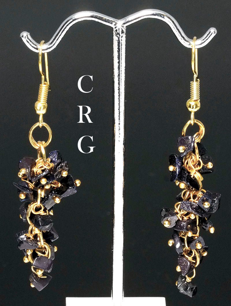 Blue Goldstone Grape Cluster Earrings with Gold Plating (2 Pieces) Size 1.75 to 2 Inches Crystal Jewelry
