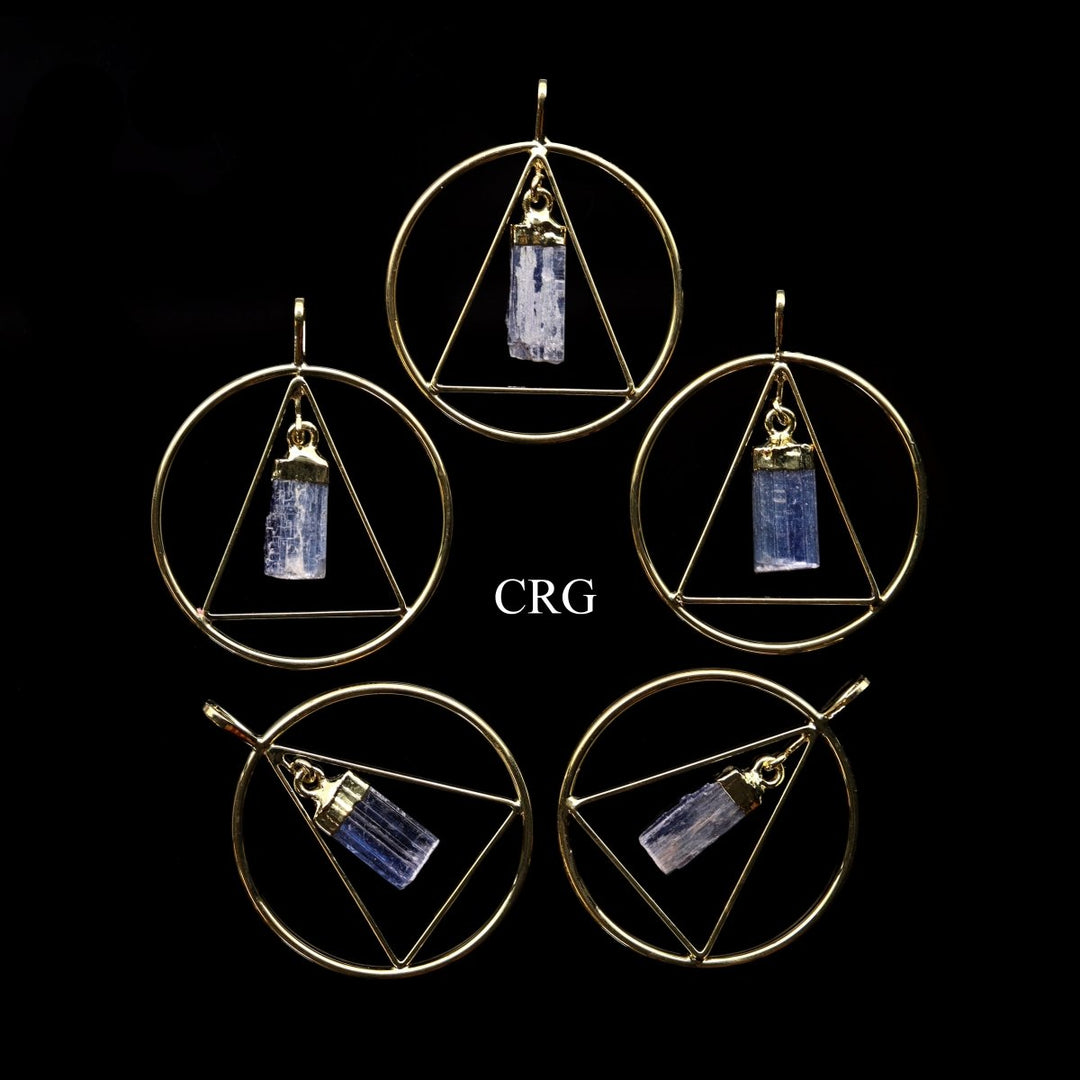 Blue Kyanite in Gold - Plated Triangle - in - Ring Pendant (4 Pieces) Size 1 to 2 Inches Crystal Jewelry CharmCrystal River Gems
