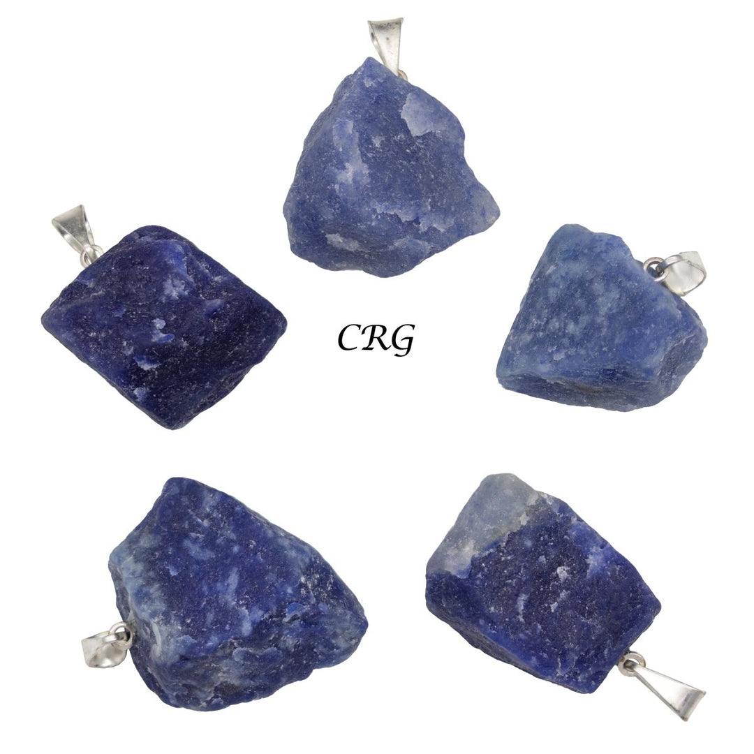 Blue Quartz Rough Rock Pendant with Silver Bail (5 Pieces) Size 0.5 to 1 Inch Small Crystal Jewelry Charm