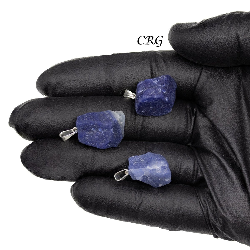 Blue Quartz Rough Rock Pendant with Silver Bail (5 Pieces) Size 0.5 to 1 Inch Small Crystal Jewelry Charm
