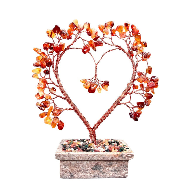 Carnelian Large Gemstone Tree Copper Wire On Soapstone Base (5 To 6 Inches) (Set Of 2) Crystal Chip Style Decorative Display