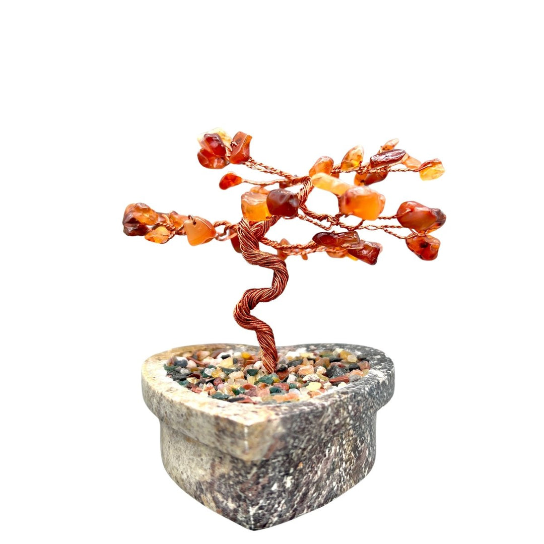 Carnelian Large Gemstone Tree Copper Wire On Soapstone Base (5 To 6 Inches) (Set Of 2) Crystal Chip Style Decorative DisplayCrystal River Gems