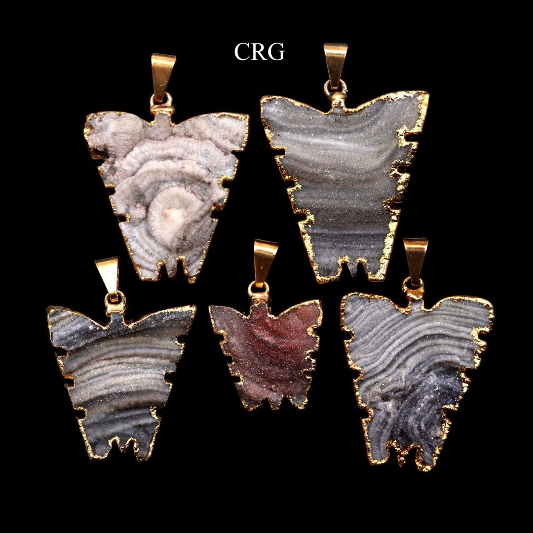 Chalcedony Agate Druzy Butterfly Pendant with Gold Plating (1 Piece) Size 25 to 30 mm Crystal Jewelry CharmCrystal River Gems
