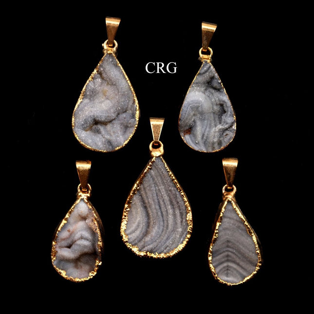 Chalcedony Agate Druzy Teardrop Pendant with Gold Plating (1 Piece) Size 1 Inch Crystal Jewelry Charm