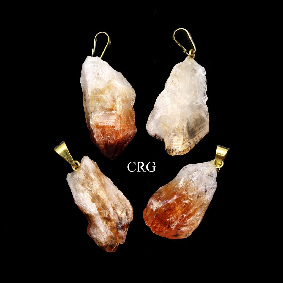 Citrine Point Pendant with Gold - Plated Bail (4 Pieces) Size 1 to 2 Inches Crystal Jewelry CharmCrystal River Gems