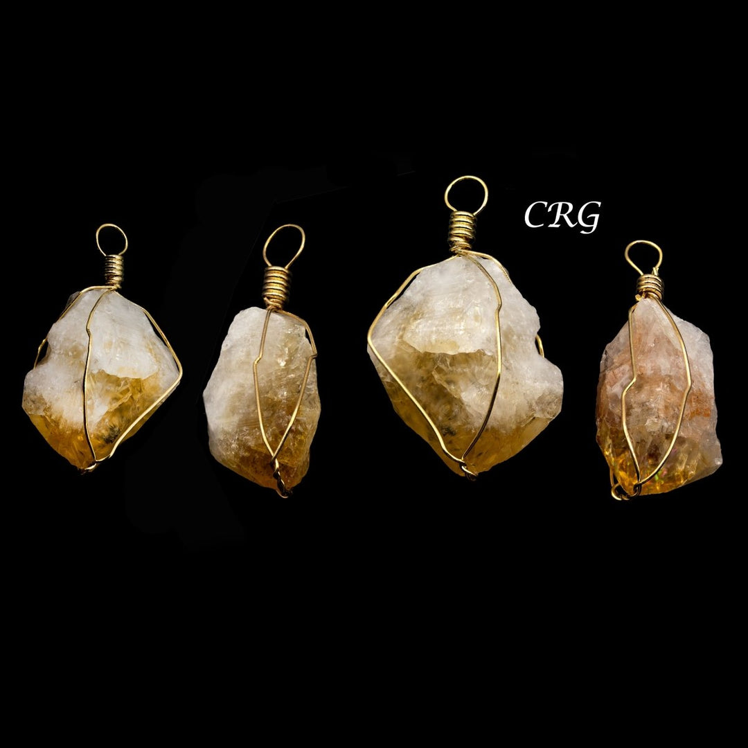 Citrine Point Pendant with Gold Wire (4 Pieces) Size 1 to 2 Inches Raw Crystal Jewelry Charm