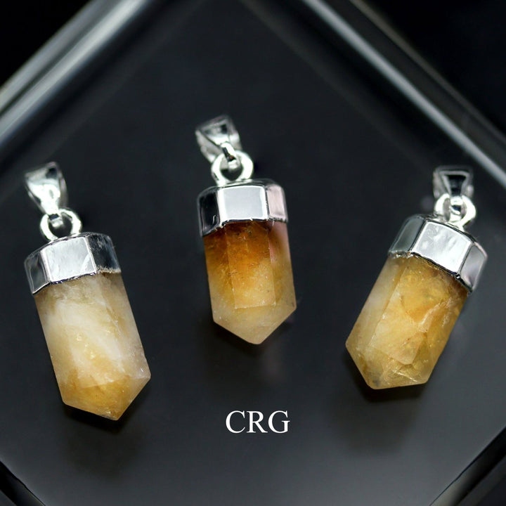 Citrine Point Pendant with Silver Plating (1 Piece) Size 0.5 Inch Small Crystal 6 - Sided Jewelry CharmCrystal River Gems