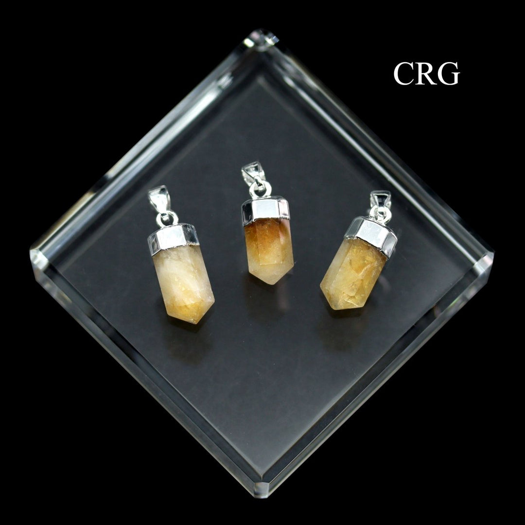 Citrine Point Pendant with Silver Plating (1 Piece) Size 0.5 Inch Small Crystal 6 - Sided Jewelry CharmCrystal River Gems