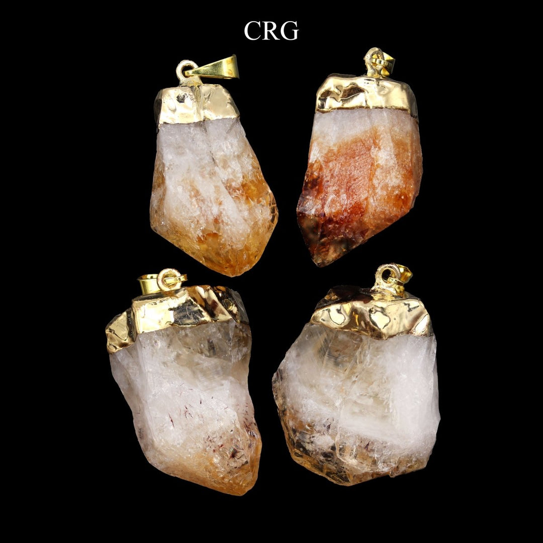 Citrine Raw Point Pendant with Gold Plating (4 Pieces) Size 1 to 2 Inches Crystal Jewelry CharmCrystal River Gems