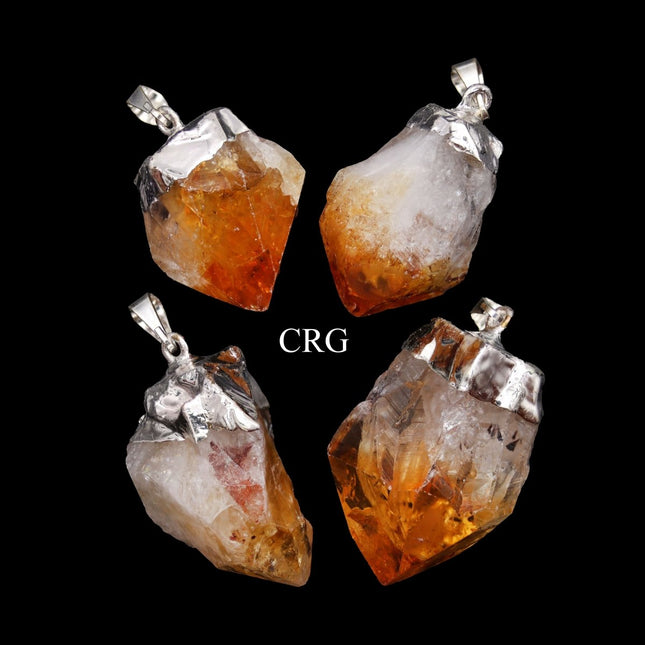 Citrine Raw Point Pendant with Silver Plating (4 Pieces) Size 1 to 2 Inches Raw Crystal Charm
