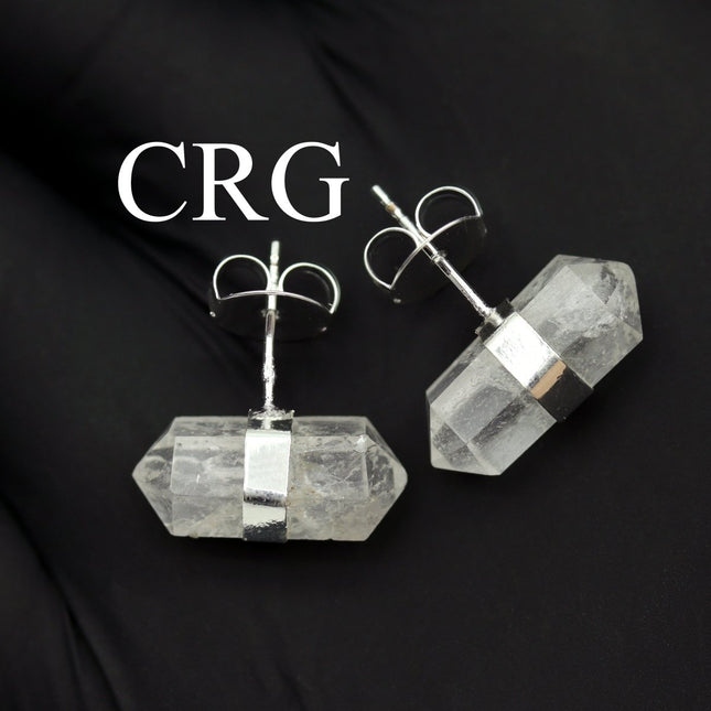 Clear Quartz Double Terminated Earrings with Silver Plating (2 Pieces) Size 0.5 to 0.75 Inch Crystal Jewelry