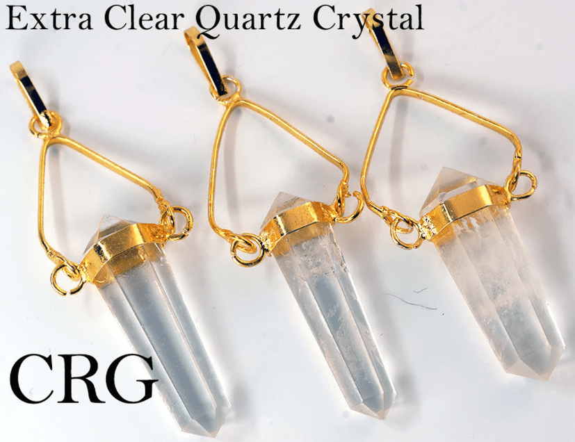 Clear Quartz Point Pendant with Gold Swivel Bail (4 Pieces) Size 1.5 Inches 6-Sided Crystal Jewelry Charm