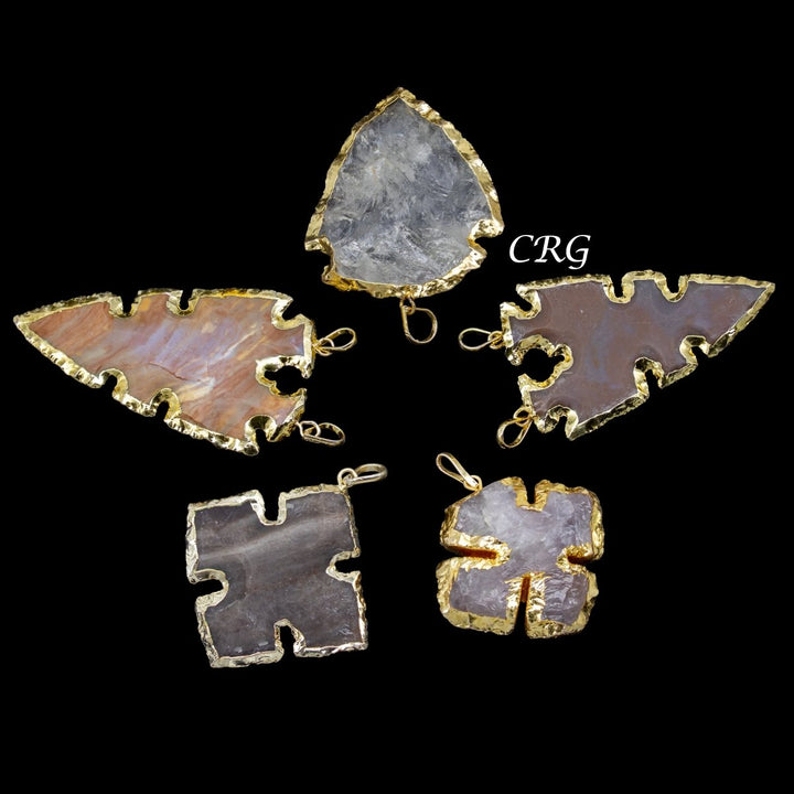 CRG Exclusive - 5 PENDANTS / Gold Plated Jasper & Quartz Mixed PendantsCrystal River Gems