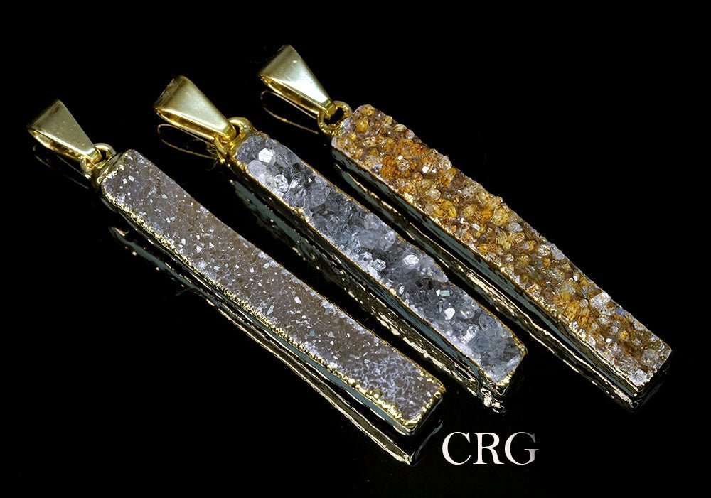 Crystal Druzy Bar Pendant with Gold Plating (1 Piece) Size 30 to 40 mm Jewelry CharmCrystal River Gems