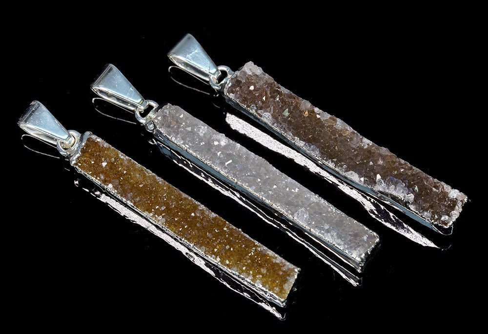 Crystal Druzy Bar Pendant with Silver Plating (1 Piece) Size 35 to 40 mm Jewelry CharmCrystal River Gems