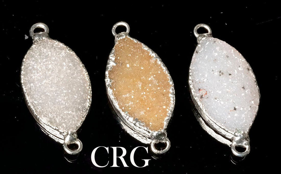 Crystal Druzy Marquise Connector with Silver Plating (1 Piece) Size 1 Inch Druzy Pendant