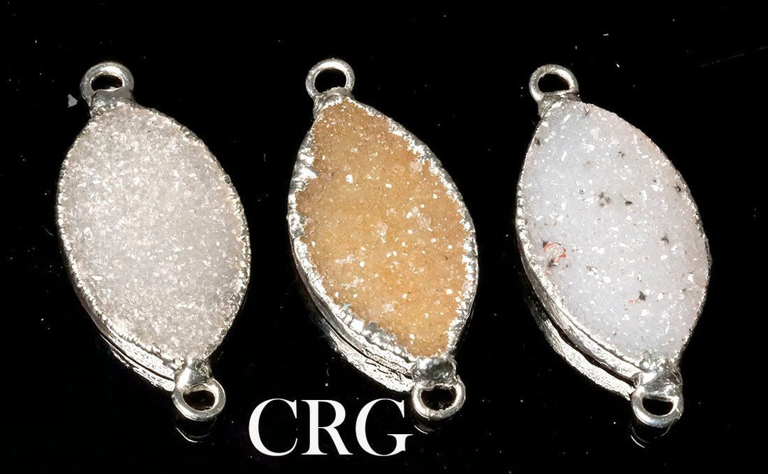 Crystal Druzy Marquise Connector with Silver Plating (1 Piece) Size 1 Inch Druzy PendantCrystal River Gems