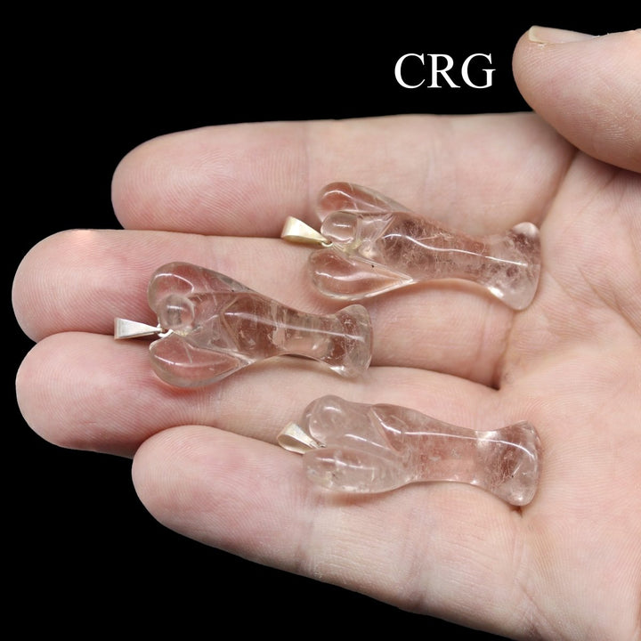 Crystal Quartz Angel Pendant with Inclusions and Silver - Plated Bail (5 Pieces) Size 25 to 35 mm Small Gemstone CarvingsCrystal River Gems