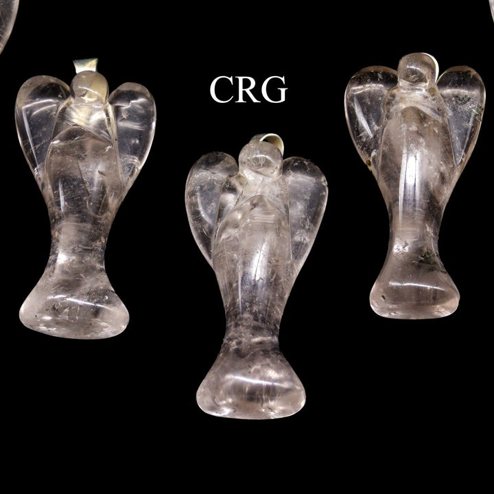 Crystal Quartz Angel Pendant with Inclusions and Silver - Plated Bail (5 Pieces) Size 25 to 35 mm Small Gemstone CarvingsCrystal River Gems