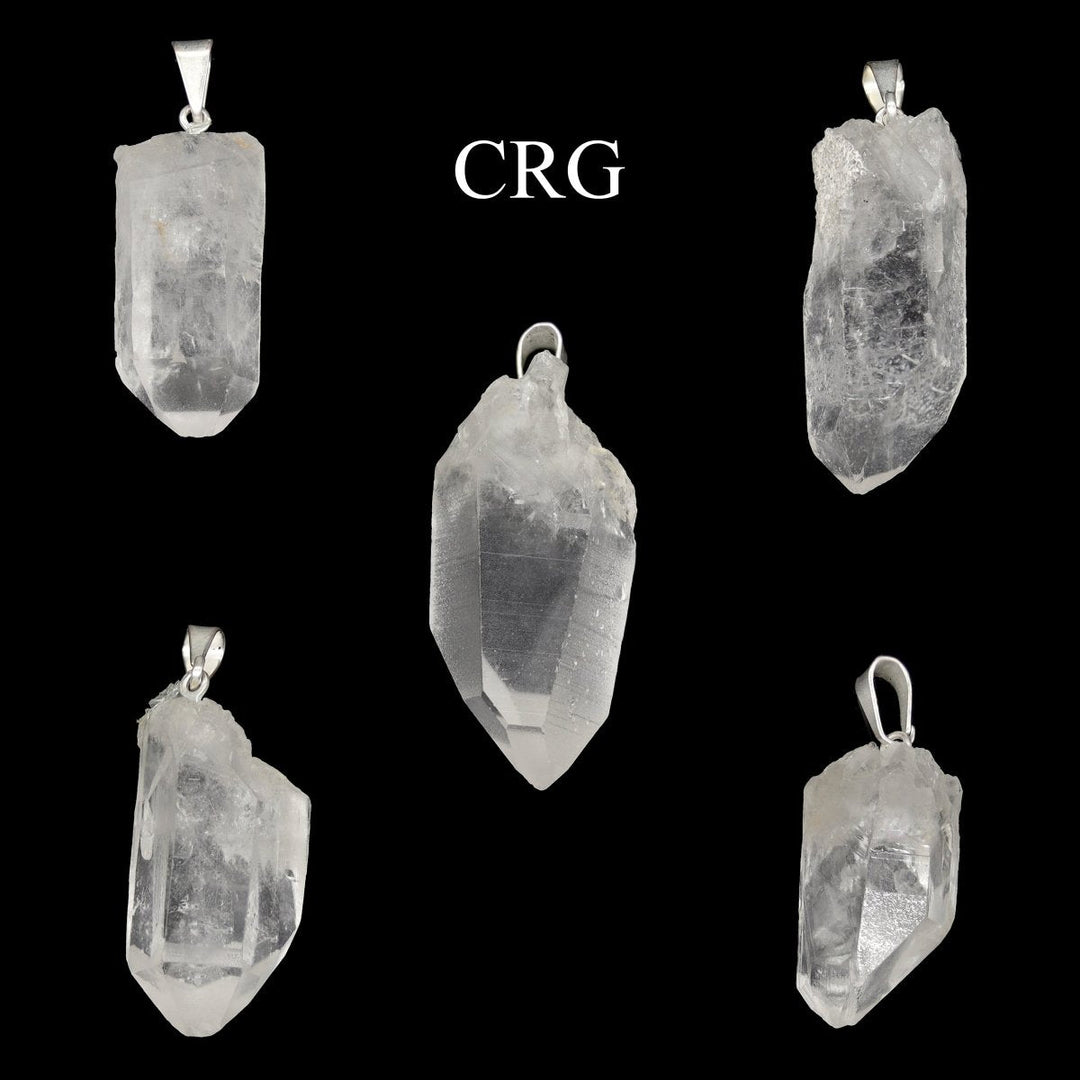 Crystal Quartz Natural Tip Pendant with Silver Bail (5 Pieces) Size 25 to 45 mm Faceted Gemstone Charm