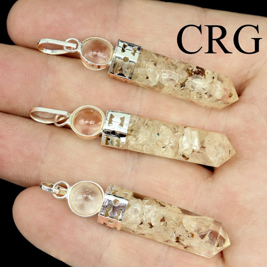Crystal Quartz Orgonite Point Pendant (1 in) (25 mm) Silver - Plated Crystal Charm (4 Pcs)Crystal River Gems