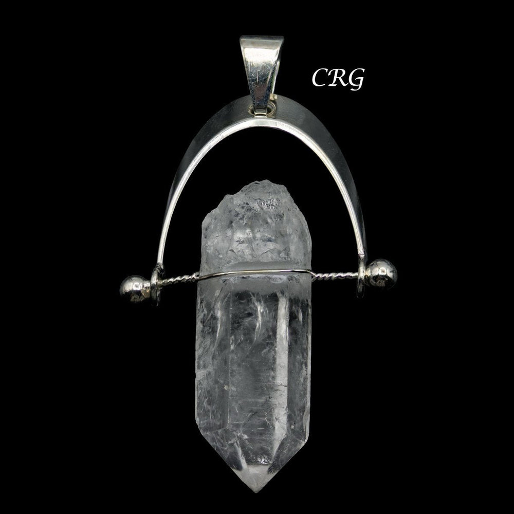 Crystal Quartz Point Pendant with Silver-Plated Arch Swivel Bail (4 Pieces) Size 1.5 to 2 Inches Wholesale Jewelry Charm