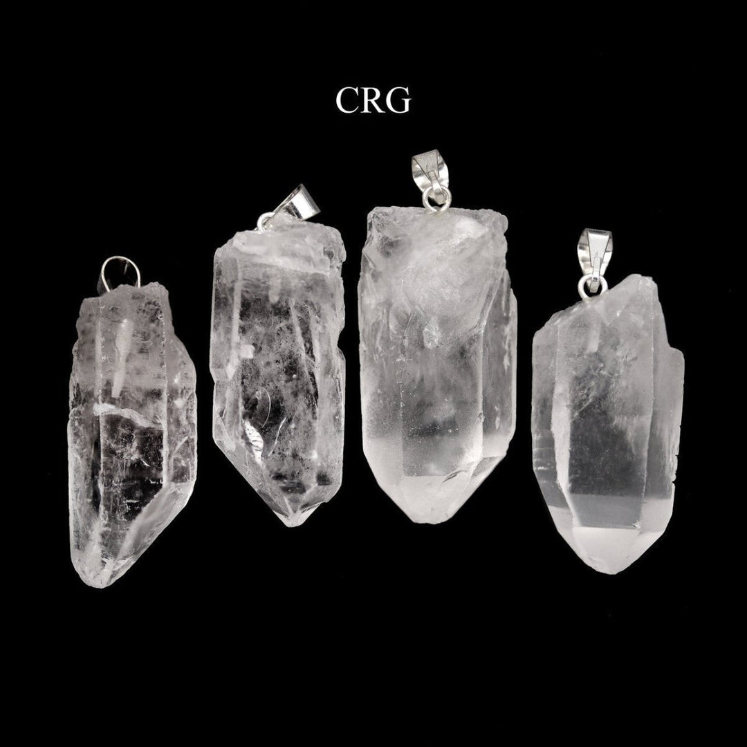 Crystal Quartz Point Pendant with Silver Plated Bail (4 Pieces) Size 1 to 2 Inches Clear Jewelry CharmCrystal River Gems