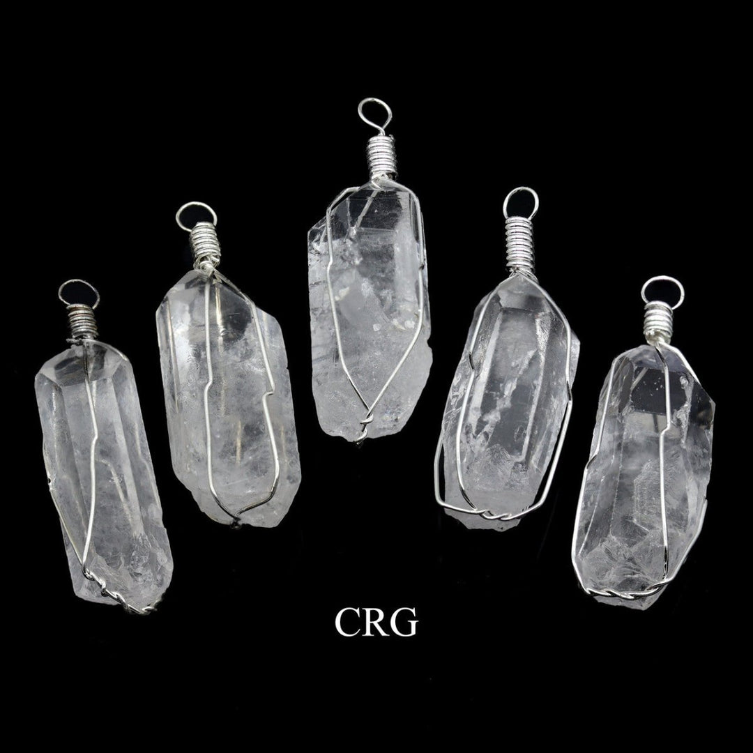 Crystal Quartz Point Pendant with Silver Wire Cage (4 Pieces) Size 1 to 2 Inches Point CharmsCrystal River Gems
