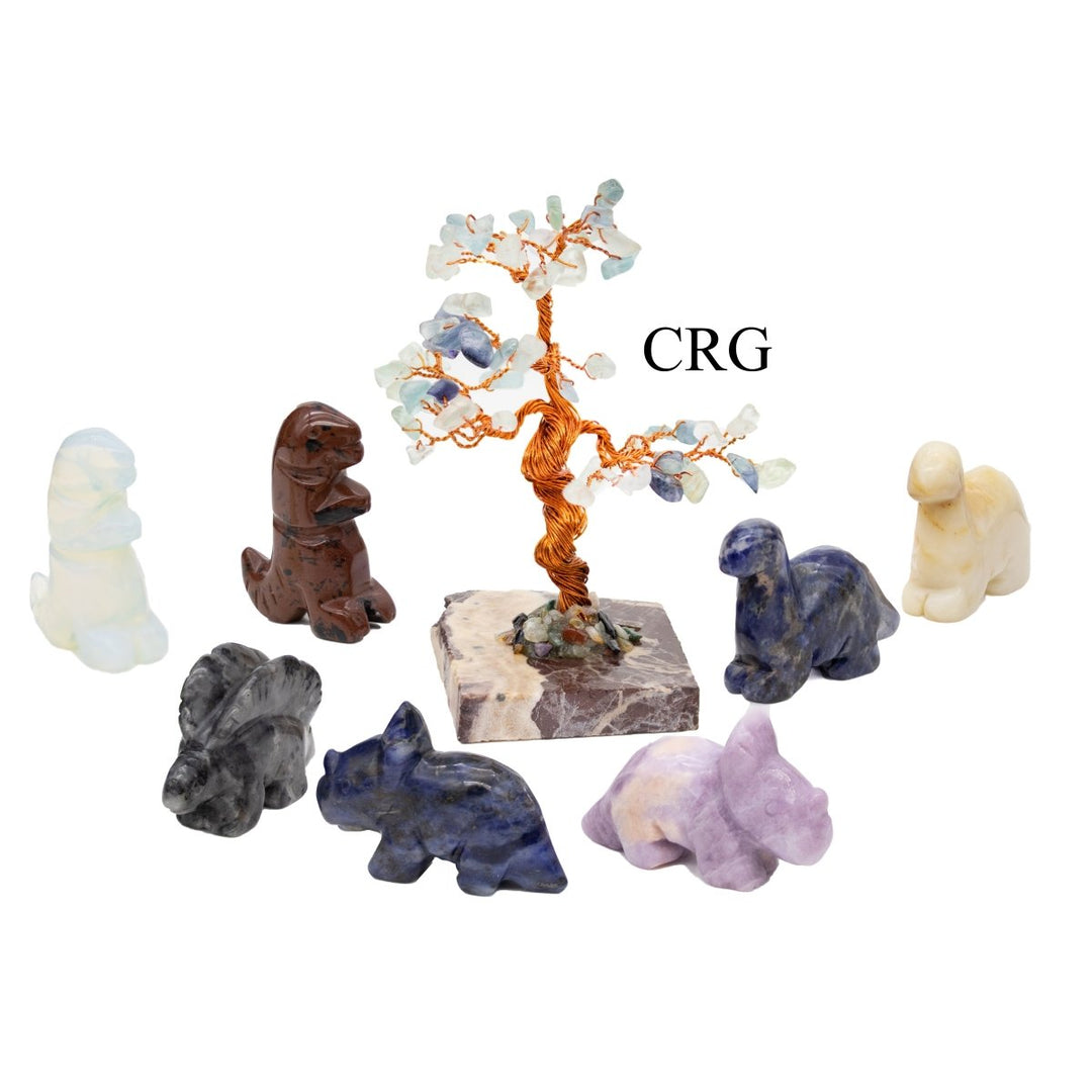 Dinosaur Assorted Gemstone Figurines (4 Pieces) Size 4 Inches Mixed Crystal CarvingsCrystal River Gems