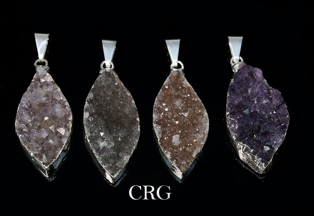 Druzy Marquise Pendant with Silver Plating (1 Piece) Size 30 mm Crystal Jewelry CharmCrystal River Gems
