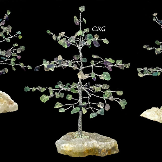 Fluorite 100 Chip Tree with Cluster Base and Silver Wire (1 Piece) Size 6 Inches Gemstone Tree