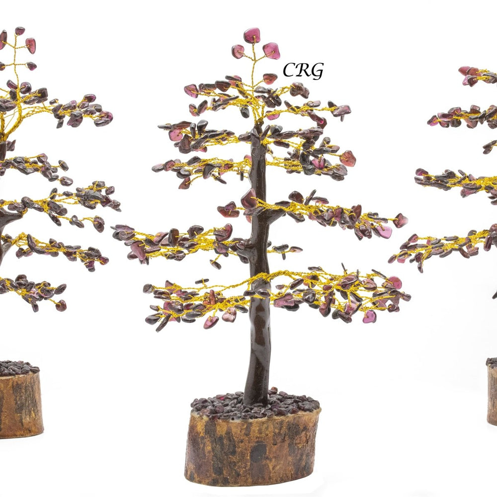 Garnet 300 Chip Tree with Wood Base and Gold Wire (1 Piece) Size 9 Inches Crystal Gemstone TreeCrystal River Gems