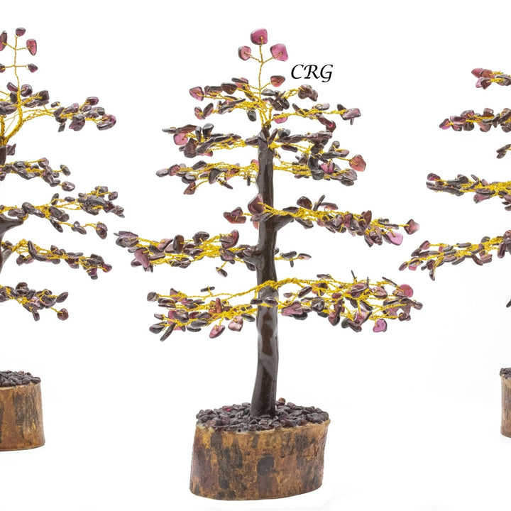 Garnet 300 Chip Tree with Wood Base and Gold Wire (1 Piece) Size 9 Inches Crystal Gemstone TreeCrystal River Gems