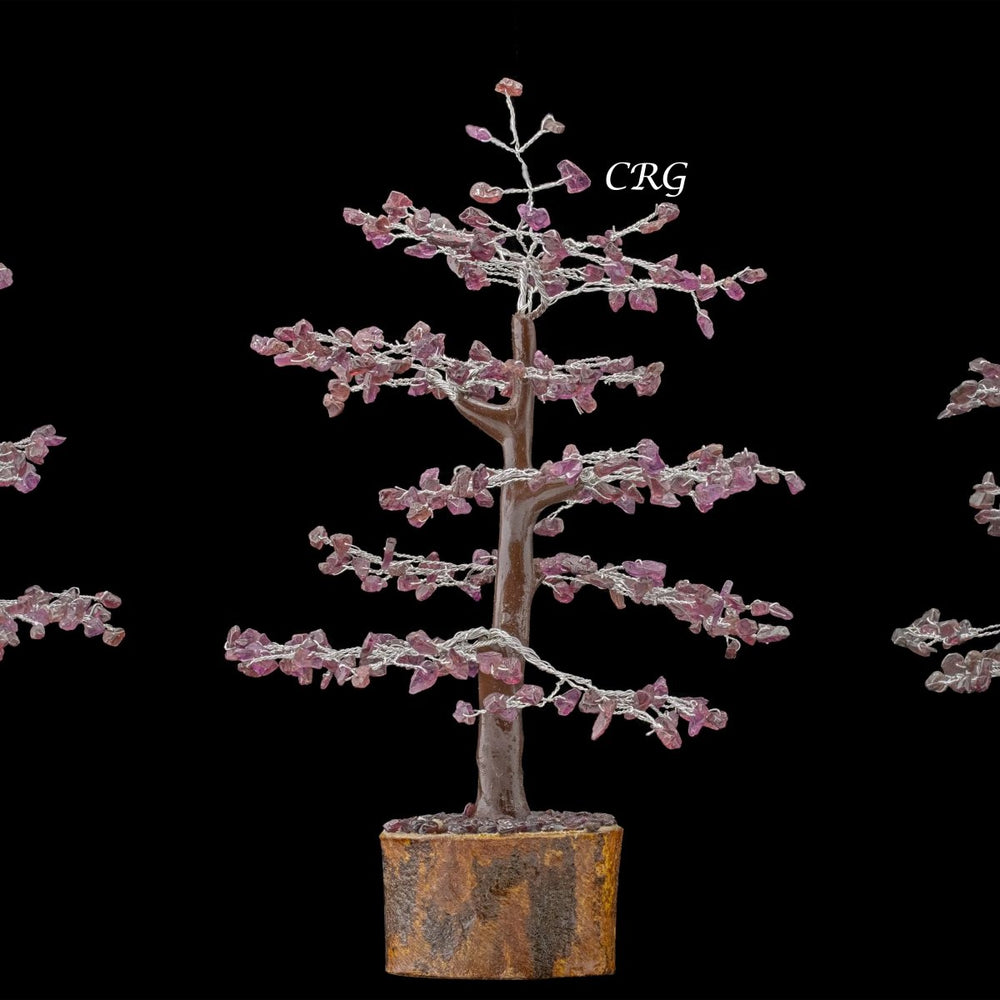 Garnet 300 Chip Tree with Wood Base and Silver Wire (1 Piece) Size 9 Inches Crystal Gemstone Tree